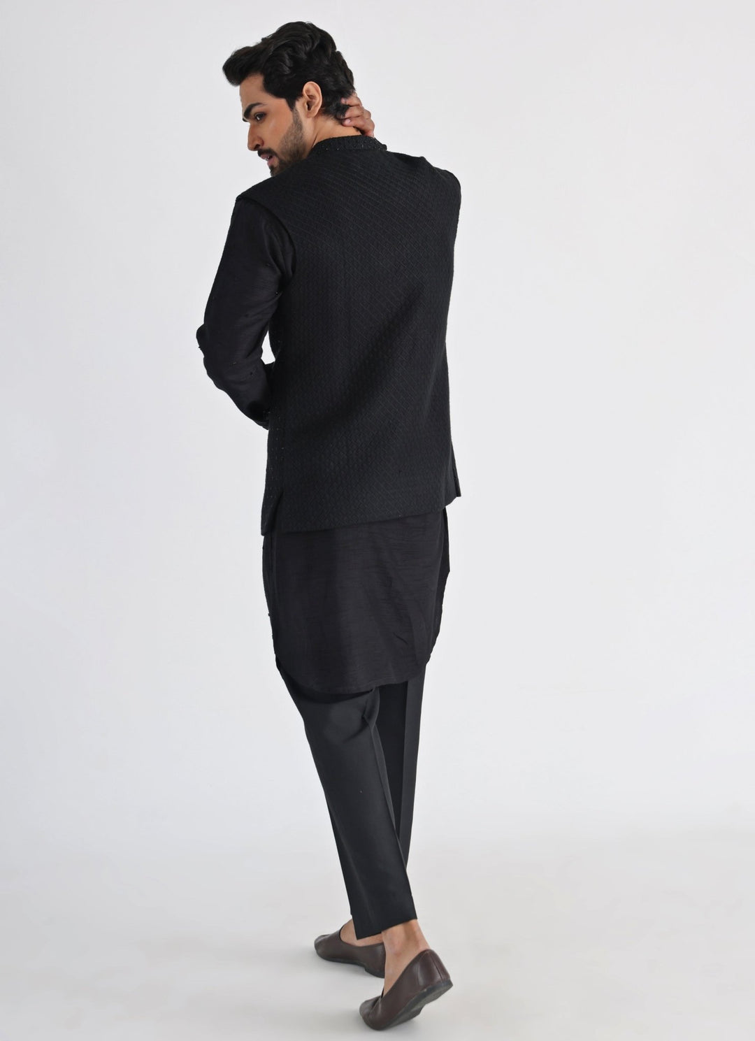 Black Embroidered Silk Nehru Jacket Smriti - Fabilicious Fashion