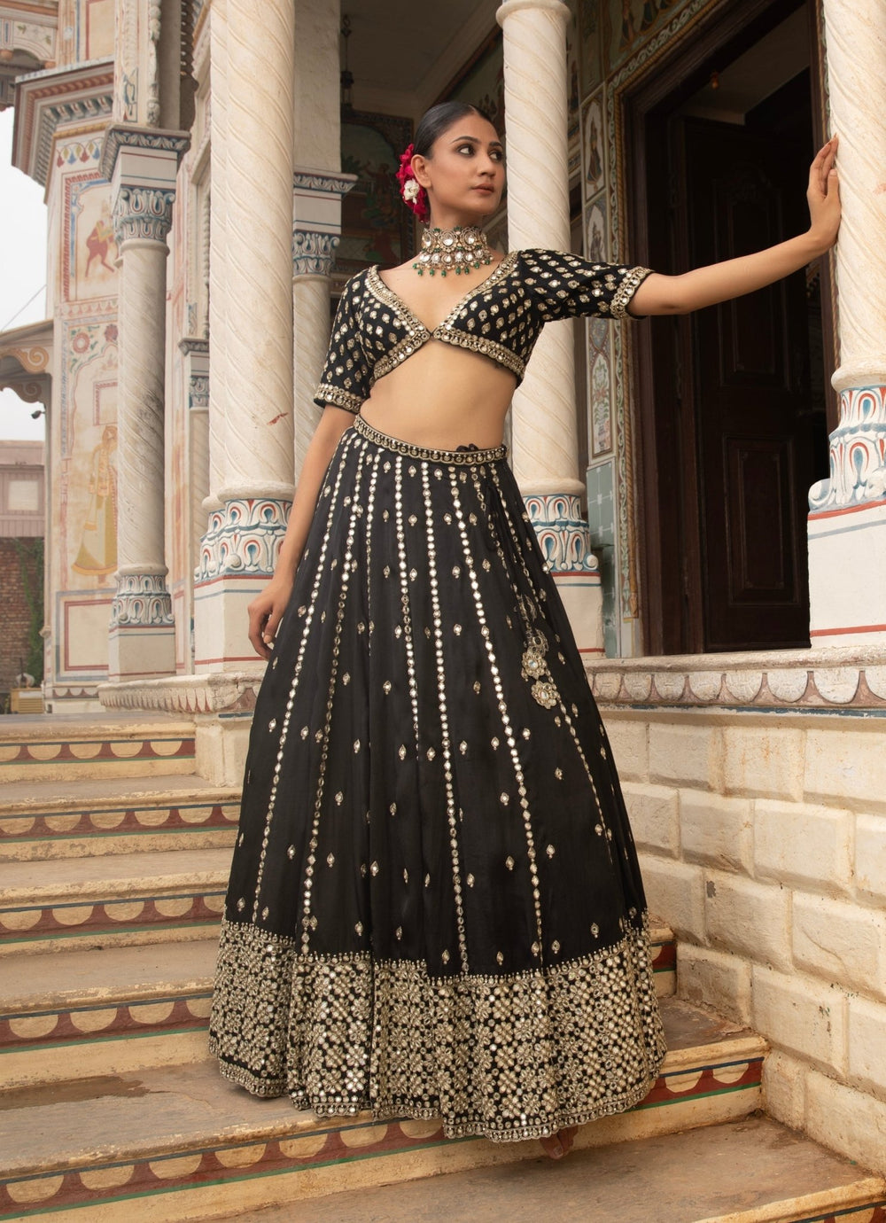 Black Embroidered Silk Organza Lehenga Set Neha Khullar - Fabilicious Fashion