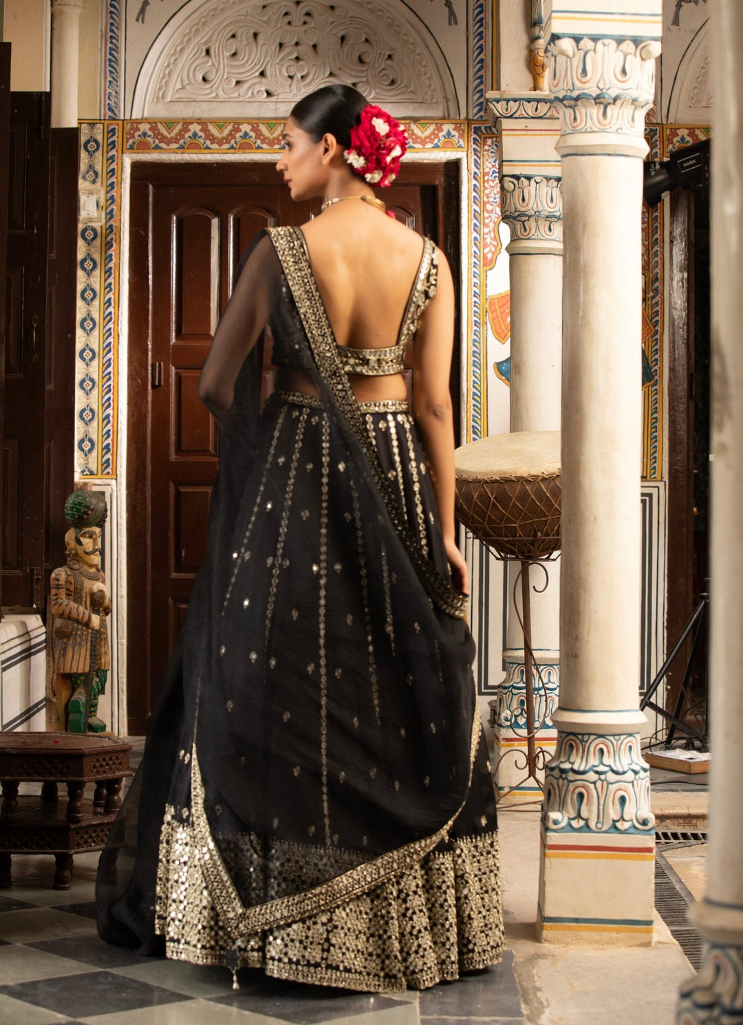 Black Embroidered Silk Organza Lehenga Set Neha Khullar - Fabilicious Fashion