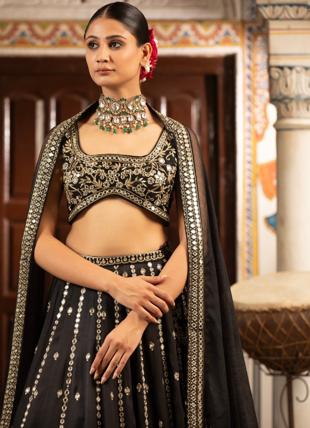 Black Embroidered Silk Organza Lehenga Set Neha Khullar - Fabilicious Fashion