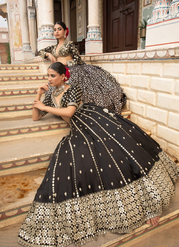 Black Embroidered Silk Organza Lehenga Set Neha Khullar - Fabilicious Fashion