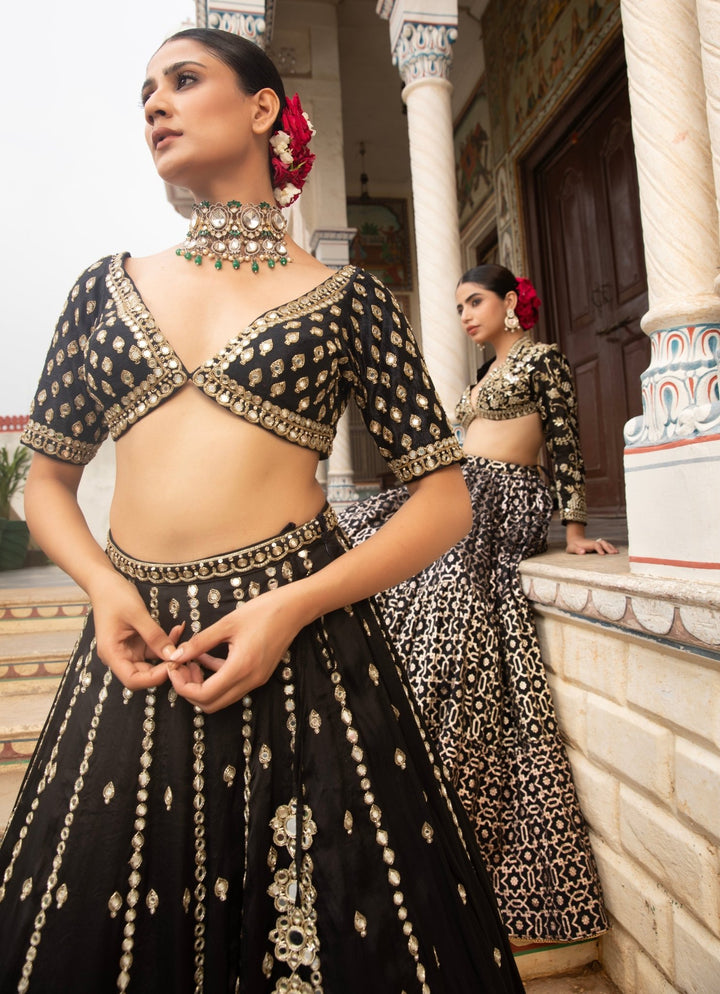 Black Embroidered Silk Organza Lehenga Set Neha Khullar - Fabilicious Fashion