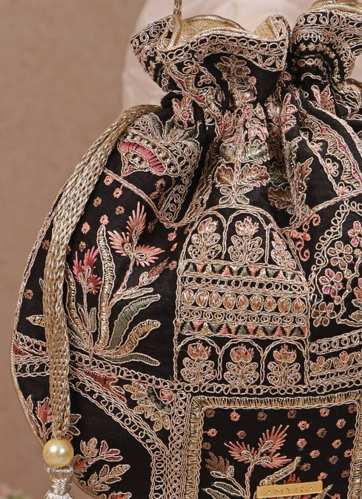 Amyra Black Embroidered Silk PotliFabilicious Fashion