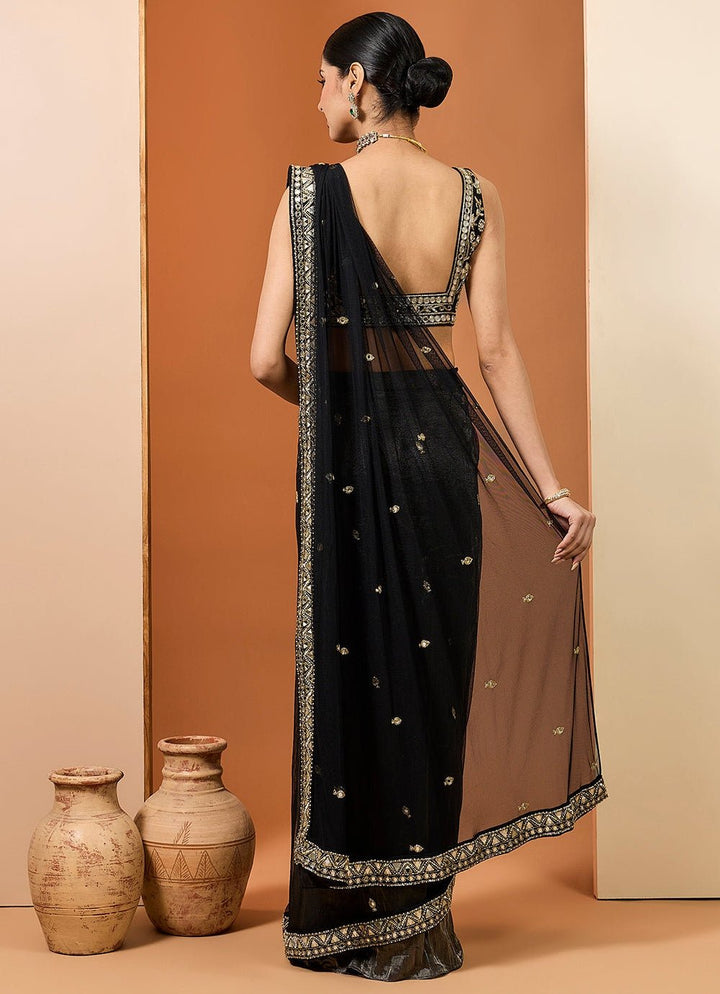 Black Embroidered Silk Tissue Saree Neha Khullar - Fabilicious Fashion
