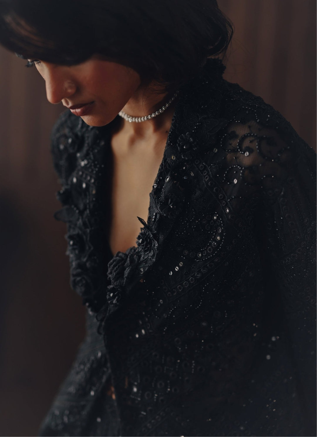 Black Embroidered Soft Net Blazer Set Twenty Nine - Fabilicious Fashion