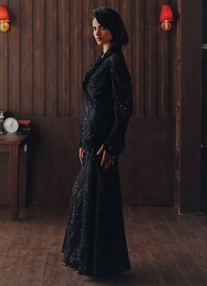 Black Embroidered Soft Net Blazer Set Twenty Nine - Fabilicious Fashion