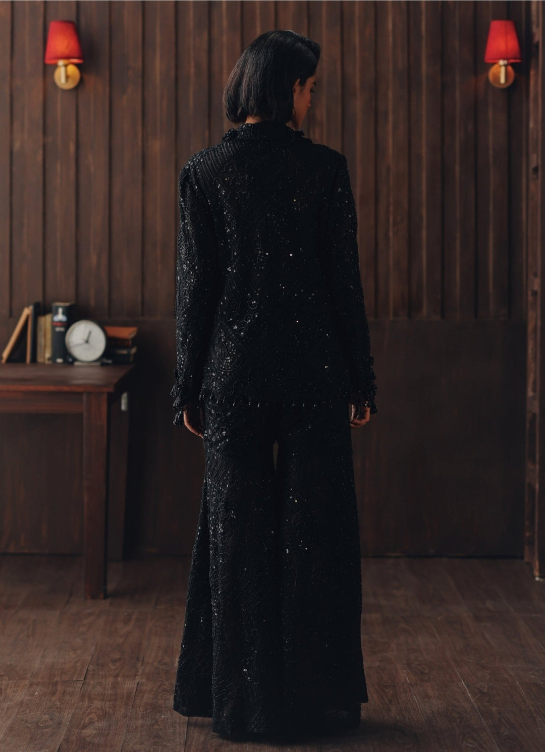 Black Embroidered Soft Net Blazer Set Twenty Nine - Fabilicious Fashion