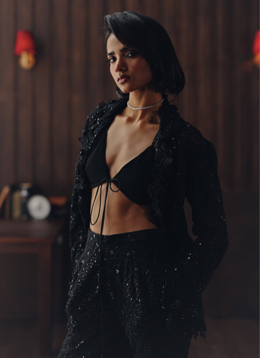 Black Embroidered Soft Net Blazer Set Twenty Nine - Fabilicious Fashion