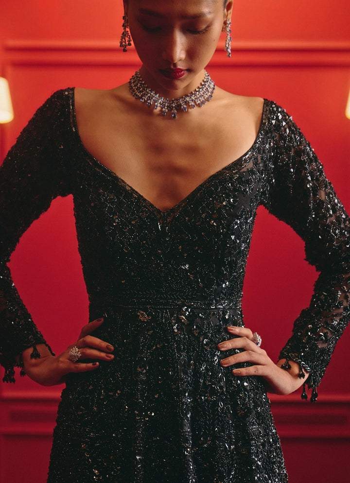 Angad Singh Black Embroidered Soft Net GownFabilicious Fashion