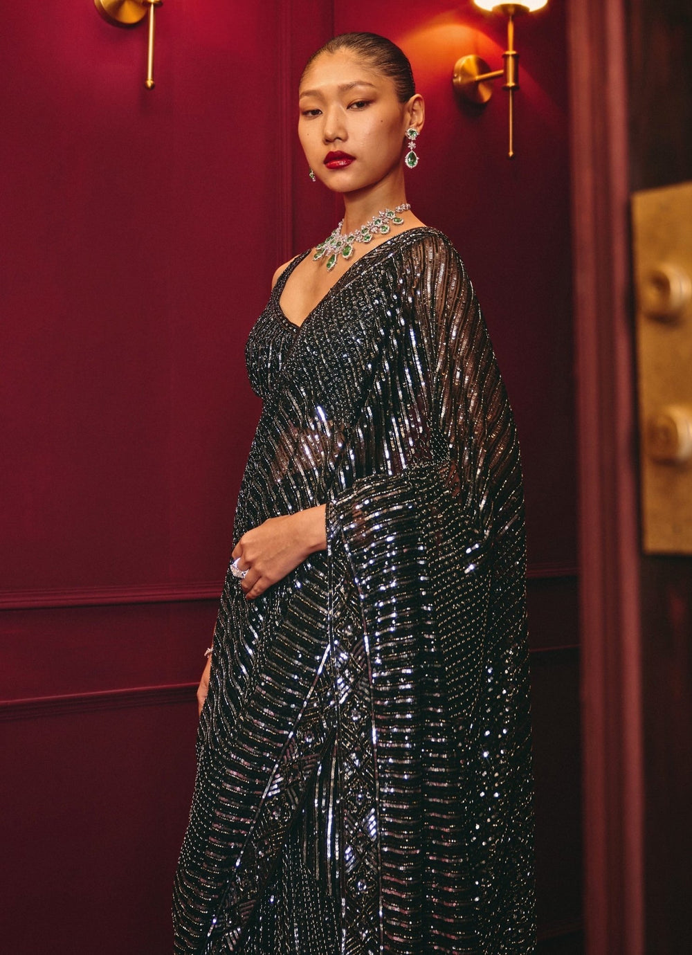 Black Embroidered Soft Net Saree Angad Singh - Fabilicious Fashion