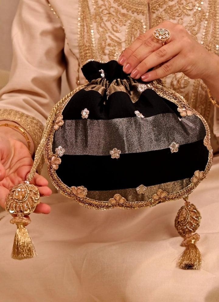 Amyra Black Embroidered Tissue Scallop PotliFabilicious Fashion