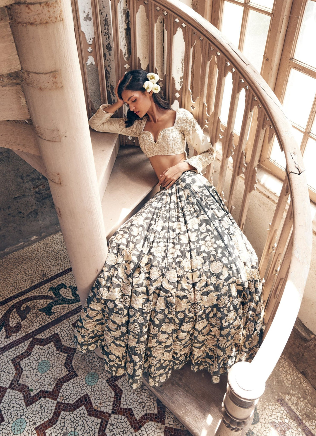 Black Embroidered Tussar Silk Lehenga Set Paulmi and Harsh - Fabilicious Fashion