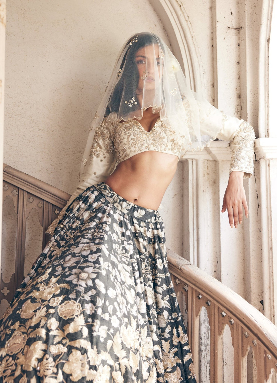 Black Embroidered Tussar Silk Lehenga Set Paulmi and Harsh - Fabilicious Fashion