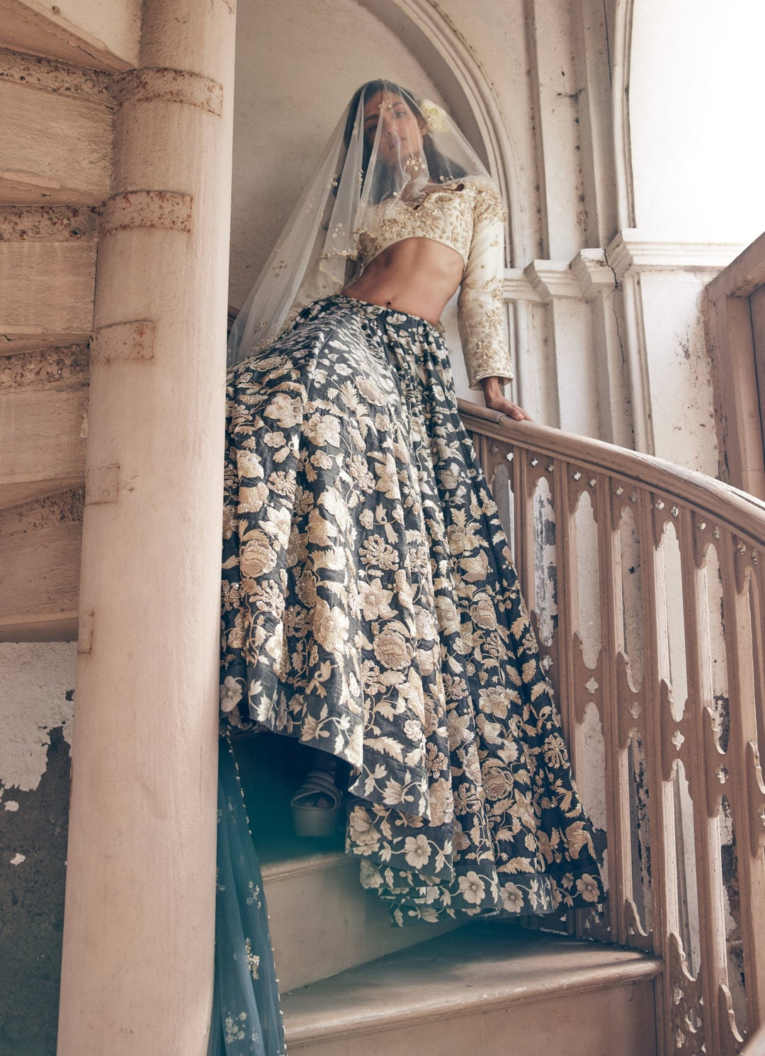 Black Embroidered Tussar Silk Lehenga Set Paulmi and Harsh - Fabilicious Fashion