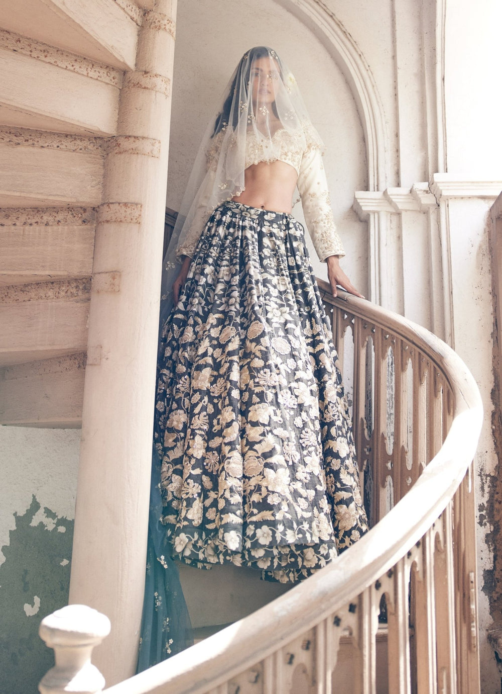 Black Embroidered Tussar Silk Lehenga Set Paulmi and Harsh - Fabilicious Fashion