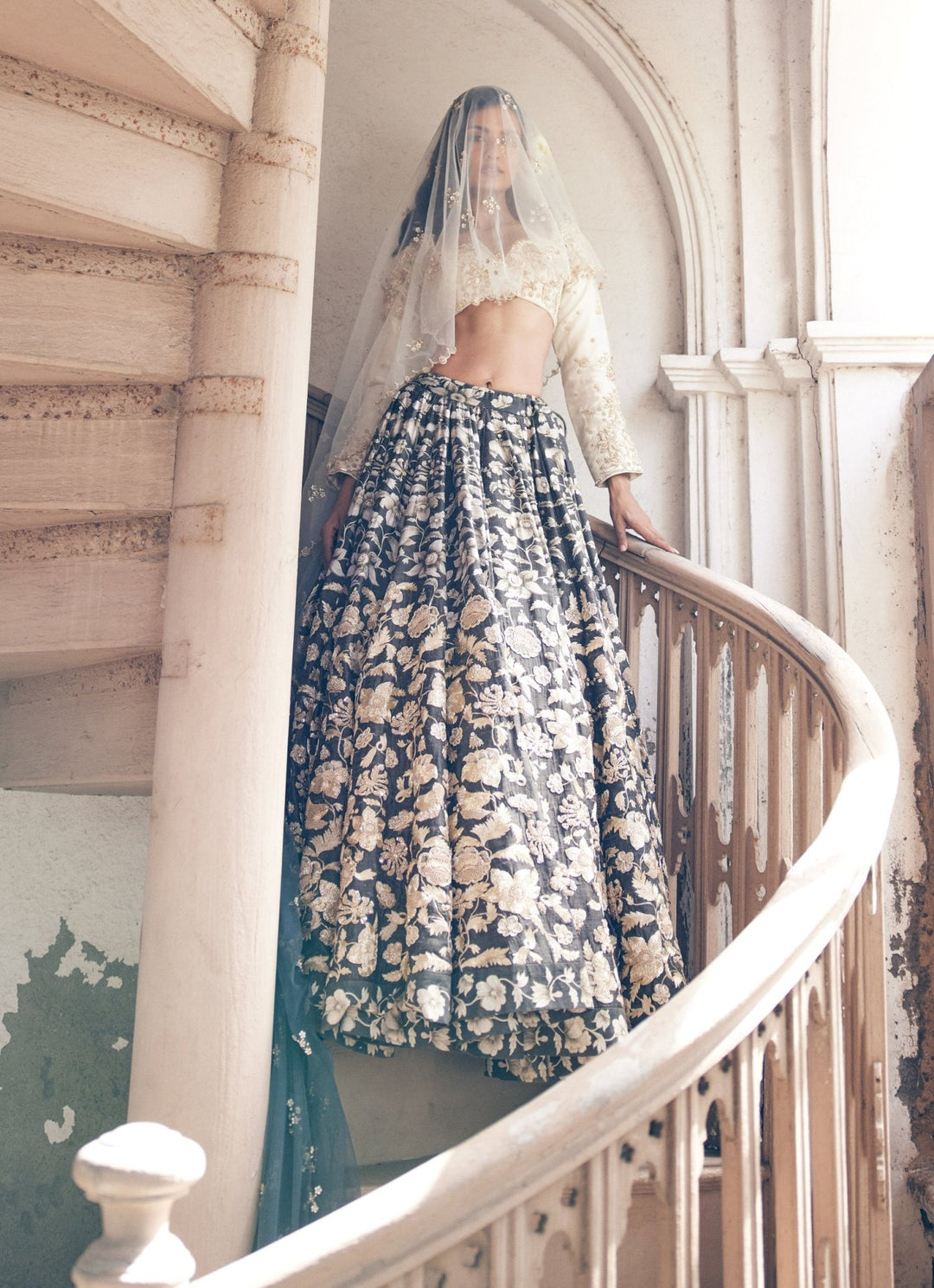 Black Embroidered Tussar Silk Lehenga Set Paulmi and Harsh - Fabilicious Fashion