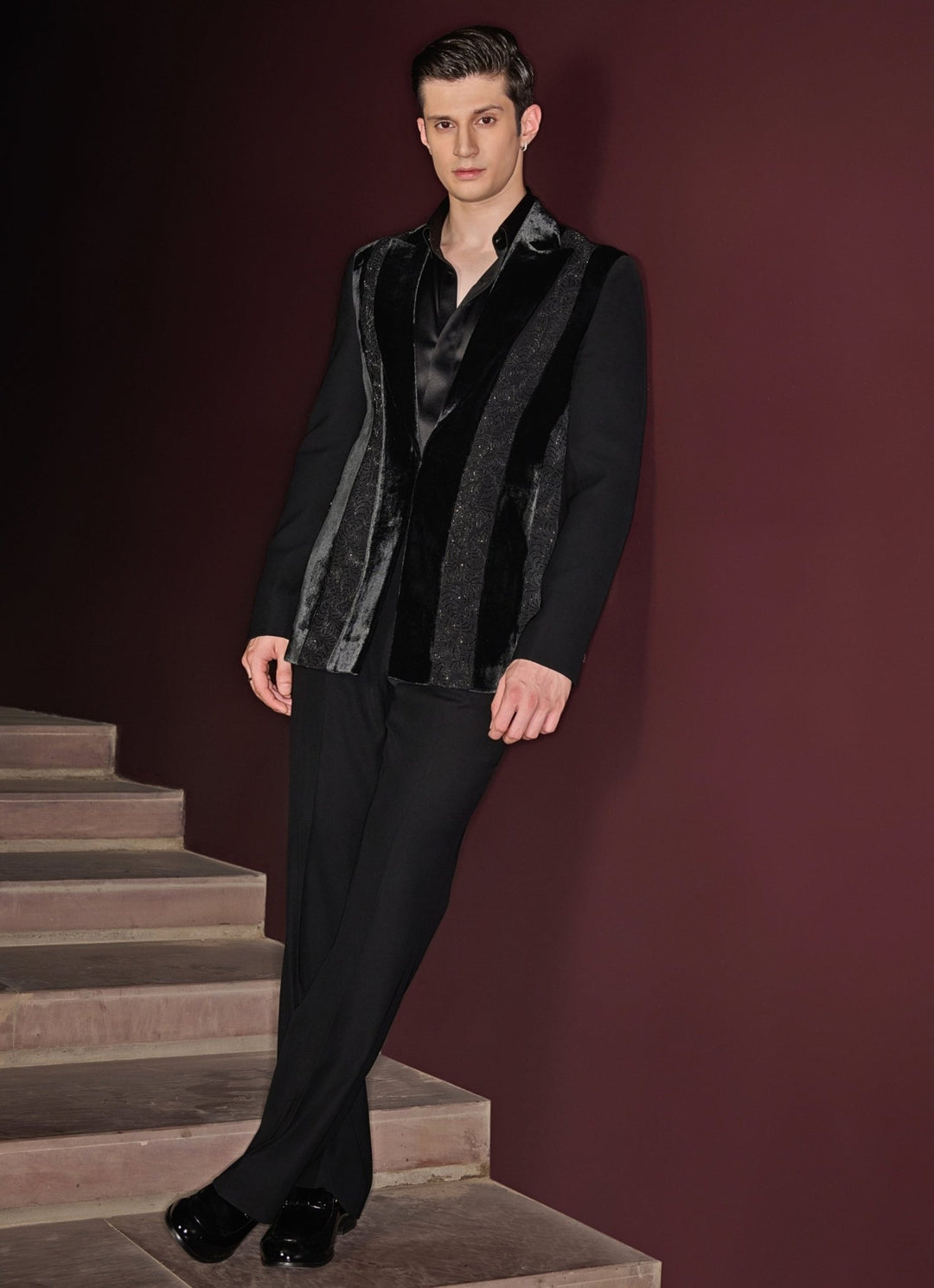 Black Embroidered Tuxedo Set Contrast By Parth - Fabilicious Fashion