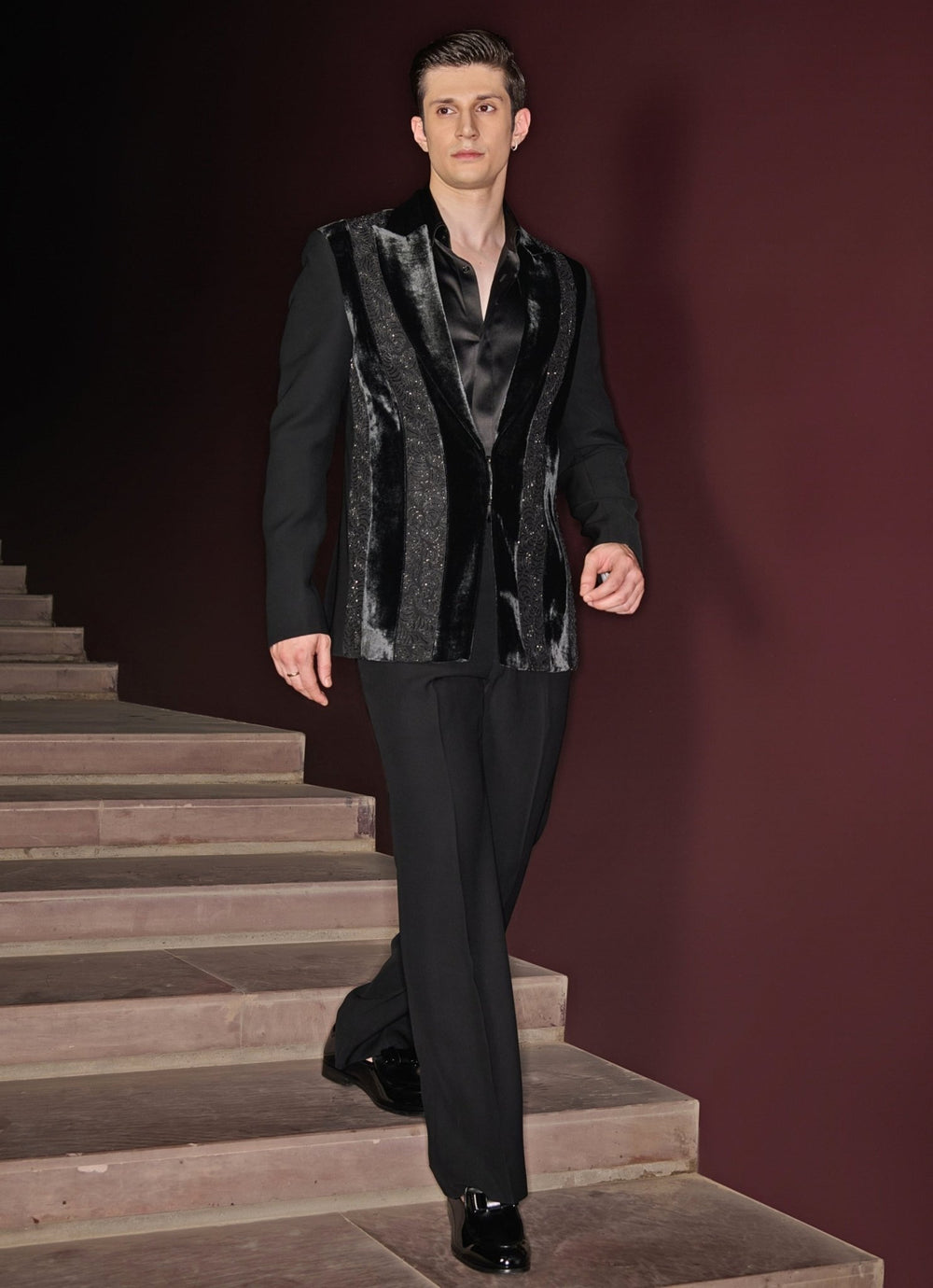 Black Embroidered Tuxedo Set Contrast By Parth - Fabilicious Fashion