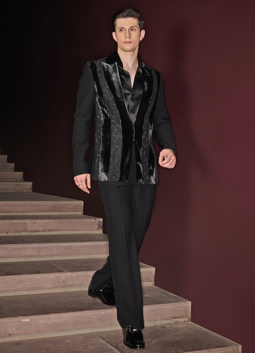 Black Embroidered Tuxedo Set Contrast By Parth - Fabilicious Fashion