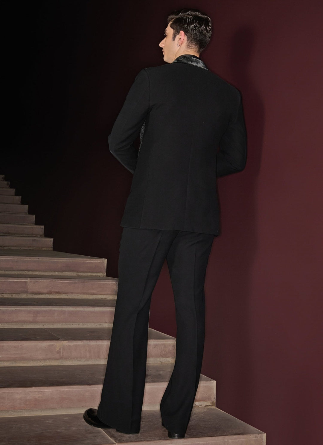 Black Embroidered Tuxedo Set Contrast By Parth - Fabilicious Fashion