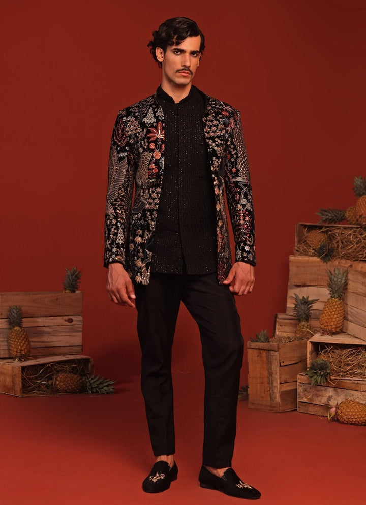Black Embroidered Velvet Jodhpuri Jacket Kalpraag - Fabilicious Fashion