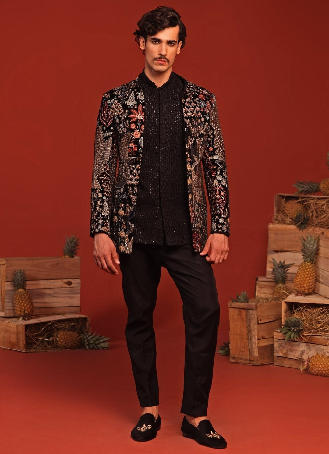Black Embroidered Velvet Jodhpuri Jacket Kalpraag - Fabilicious Fashion