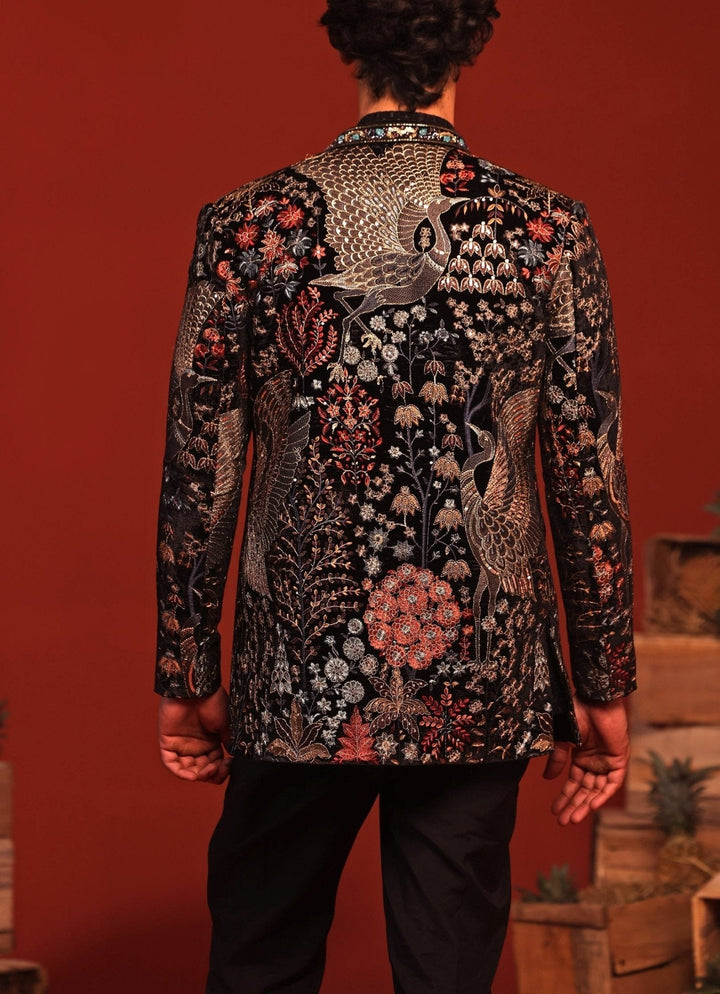 Black Embroidered Velvet Jodhpuri Jacket Kalpraag - Fabilicious Fashion