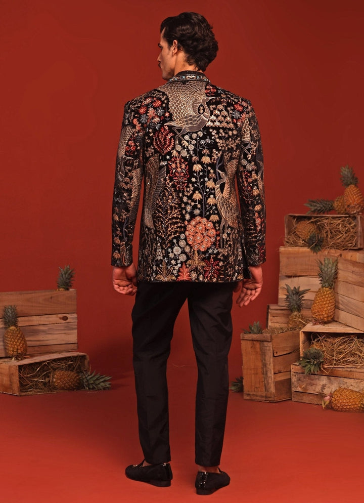 Black Embroidered Velvet Jodhpuri Jacket Kalpraag - Fabilicious Fashion