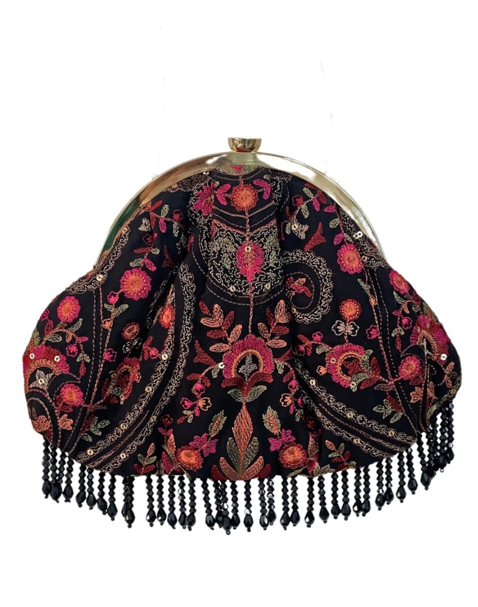 Black Embroidered Vintage Purse AMYRA - Fabilicious Fashion