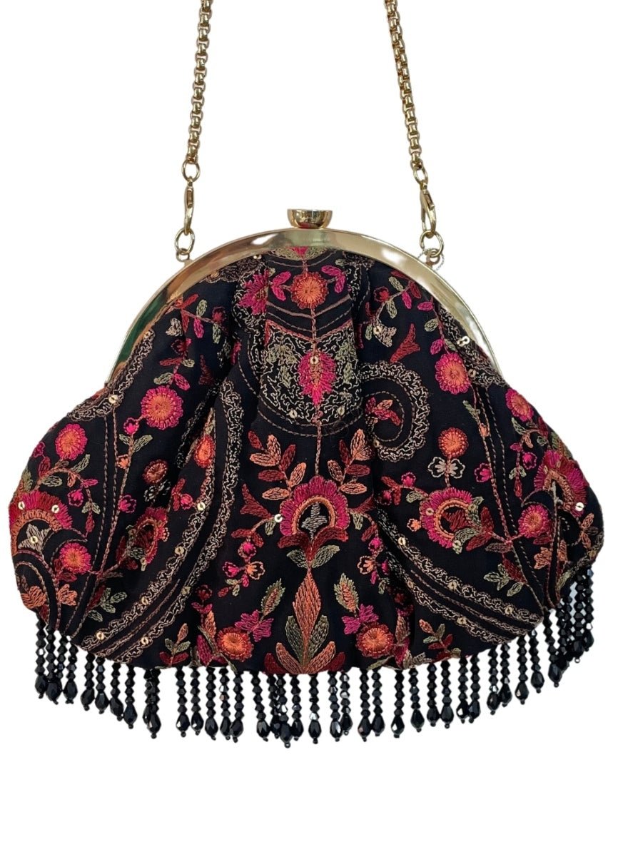 Black Embroidered Vintage Purse AMYRA - Fabilicious Fashion