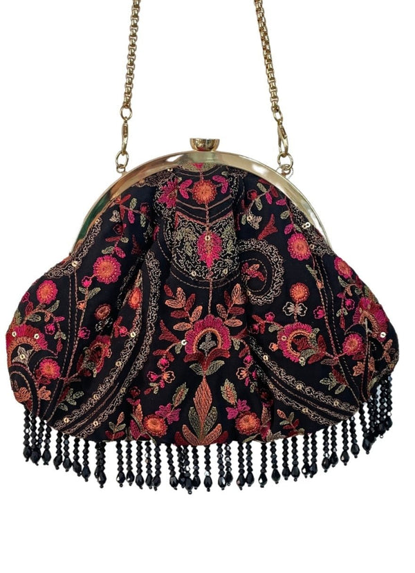 Black Embroidered Vintage Purse