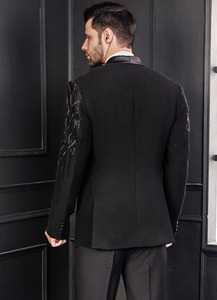 Black Embroidery Tuxedo Set Chatenya Mittal - Fabilicious Fashion
