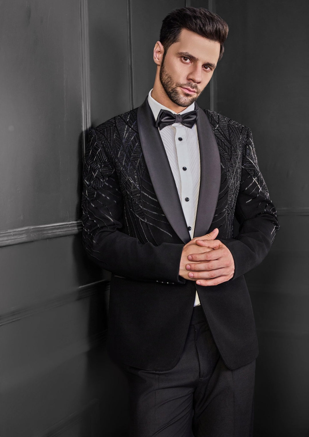 Black Embroidery Tuxedo Set Chatenya Mittal - Fabilicious Fashion