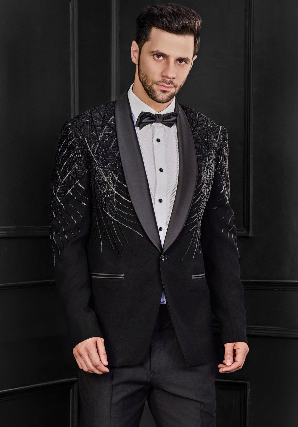 Black Embroidery Tuxedo Set Chatenya Mittal - Fabilicious Fashion