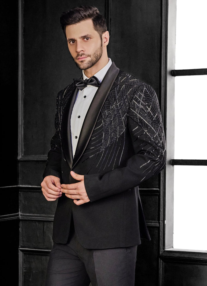 Black Embroidery Tuxedo Set Chatenya Mittal - Fabilicious Fashion