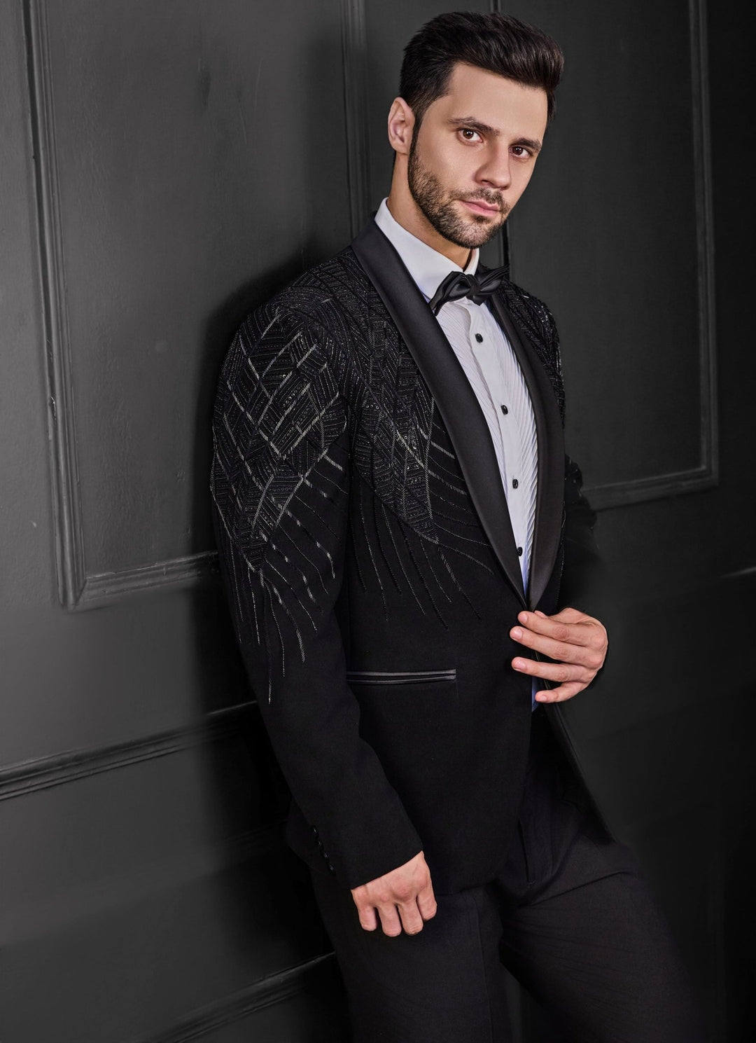 Black Embroidery Tuxedo Set Chatenya Mittal - Fabilicious Fashion