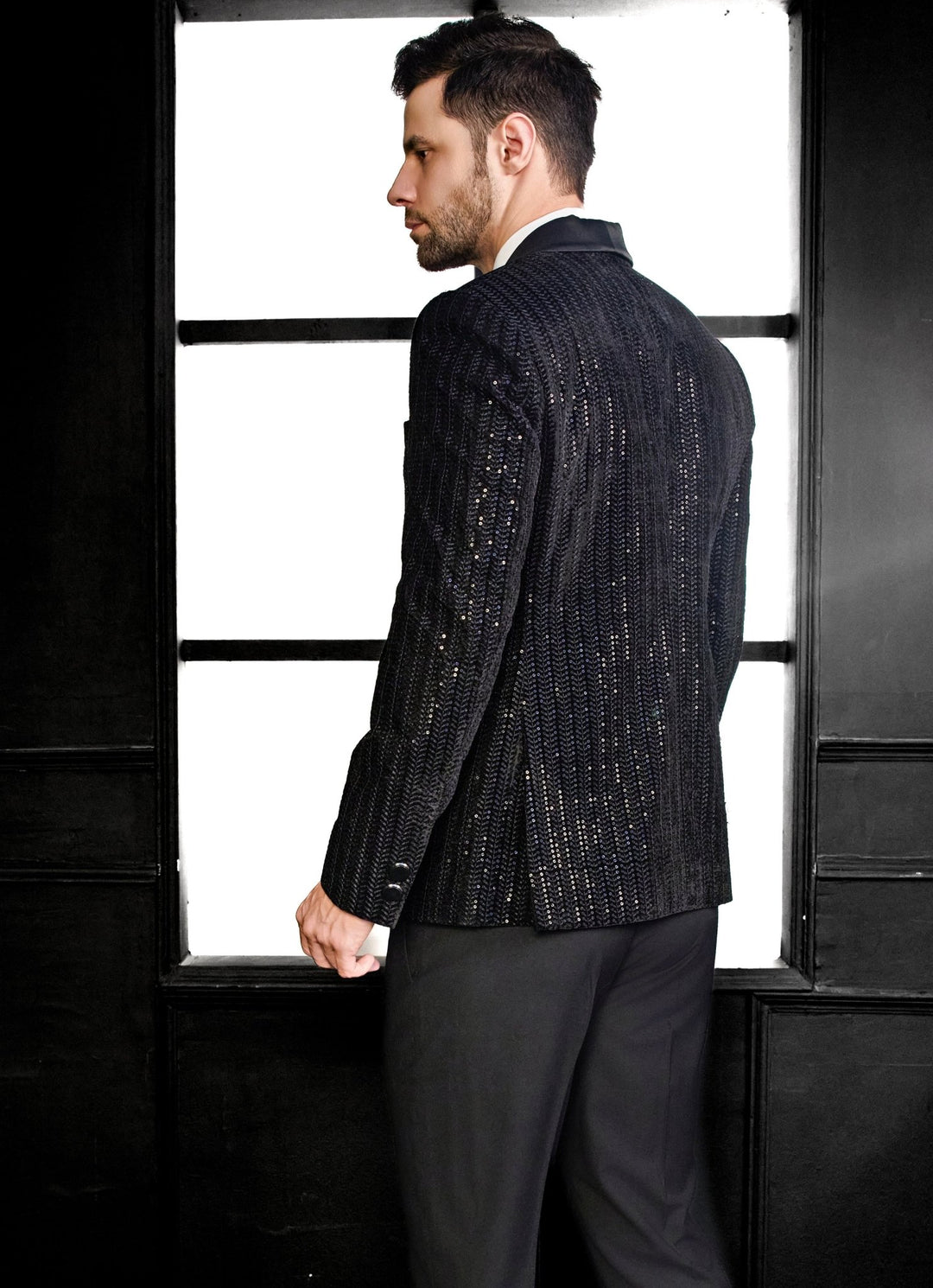 Black Embroidery Velvet Tuxedo Set Chatenya Mittal - Fabilicious Fashion