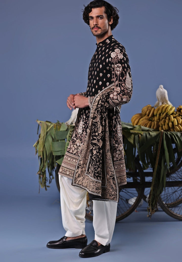 Black Floral Embroidered Kurta Patiala Pant Set Kalpraag - Fabilicious Fashion