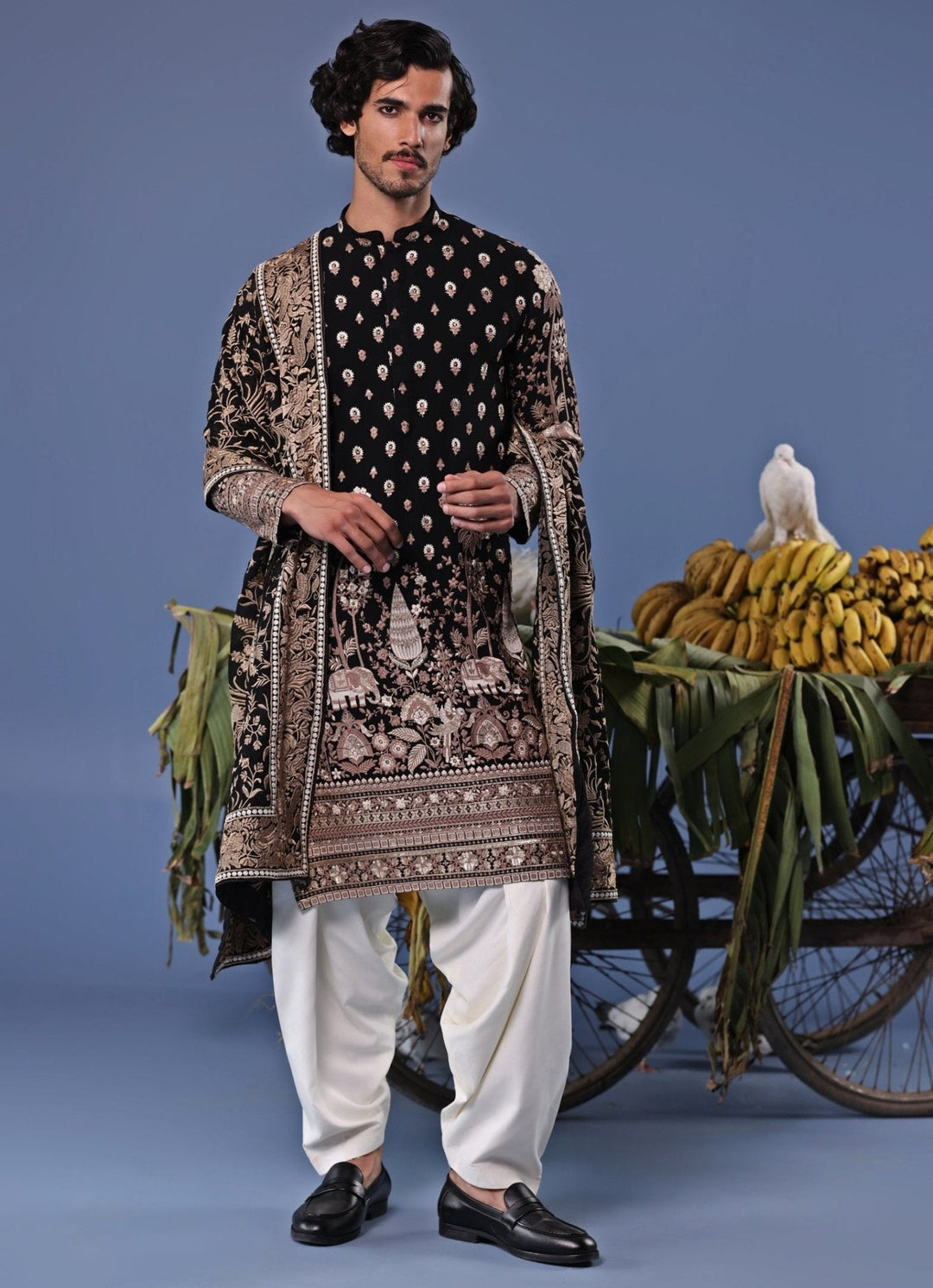 Black Floral Embroidered Kurta Patiala Pant Set Kalpraag - Fabilicious Fashion