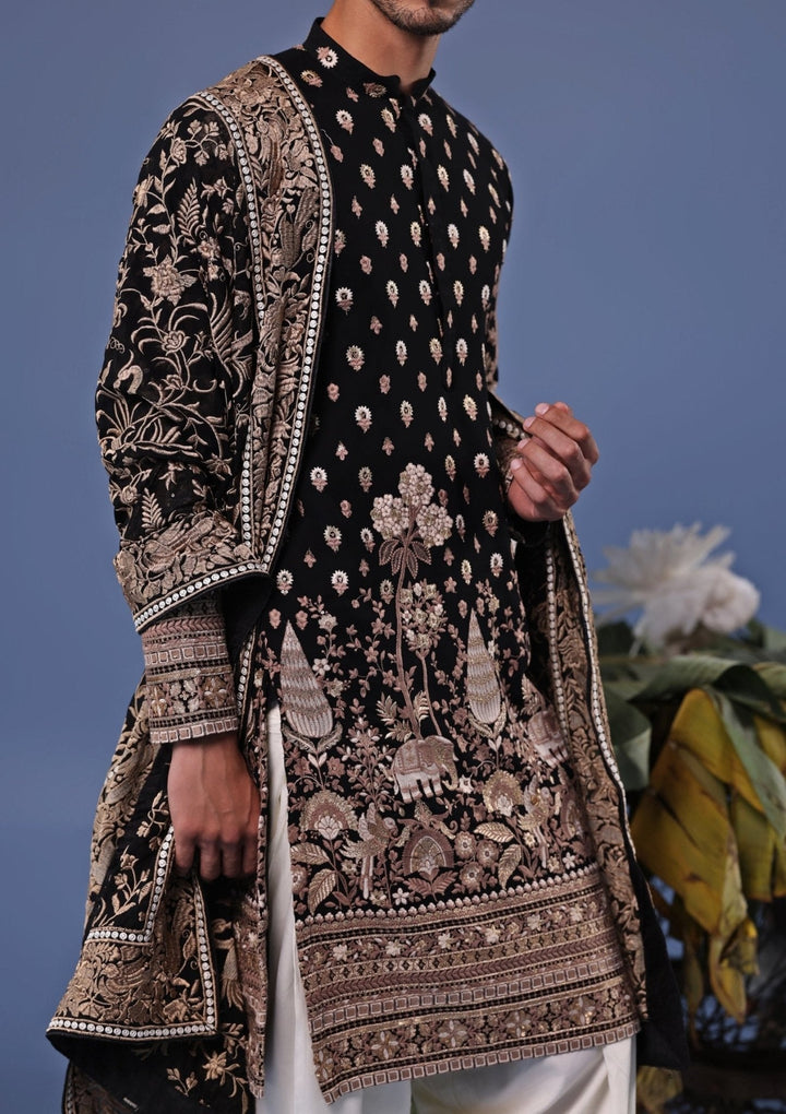 Black Floral Embroidered Kurta Patiala Pant Set Kalpraag - Fabilicious Fashion