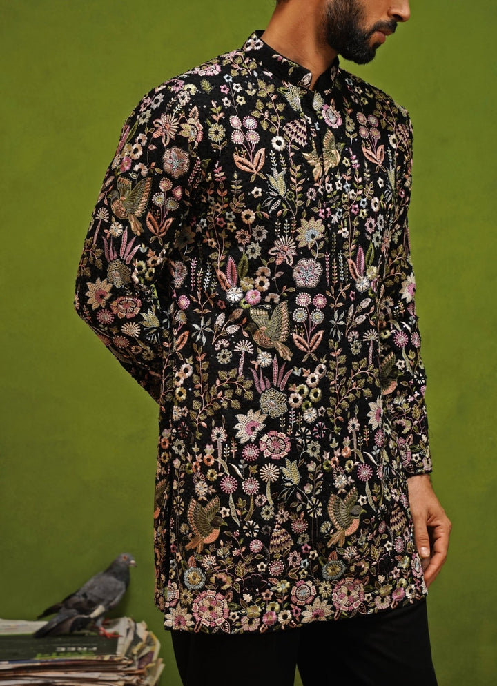 Kalpraag Black Floral Georgette Short Kurta SetFabilicious Fashion