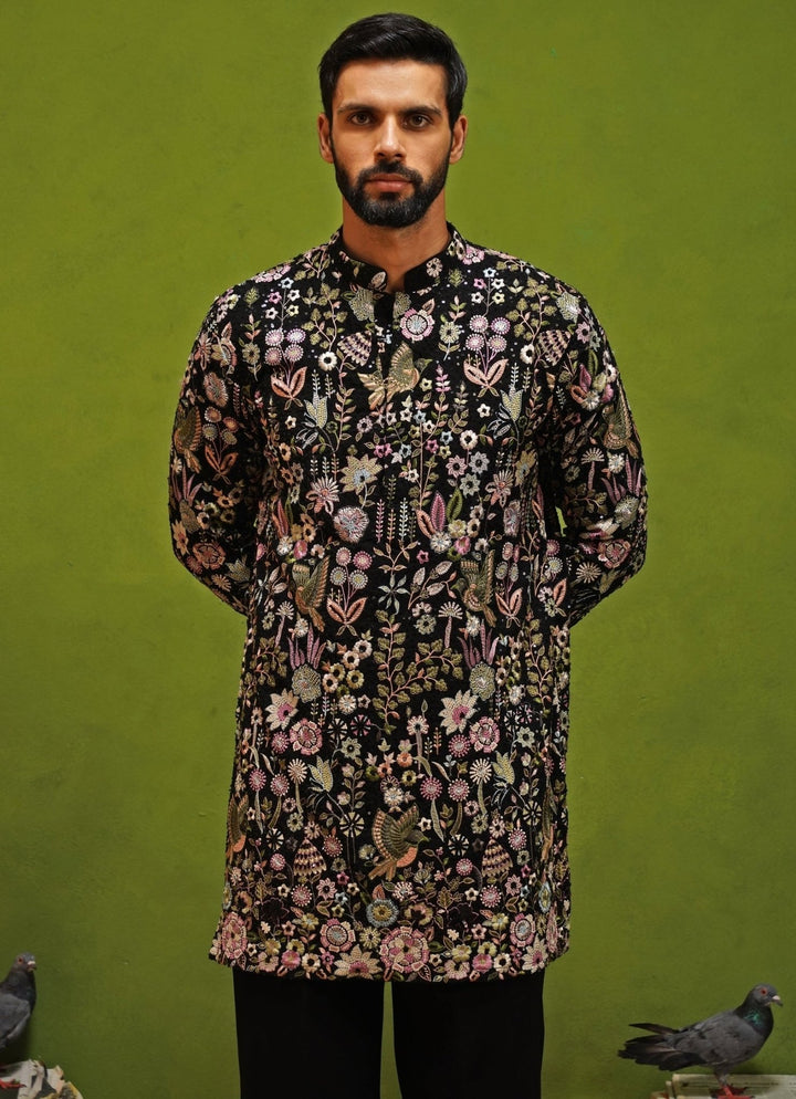 Kalpraag Black Floral Georgette Short Kurta SetFabilicious Fashion