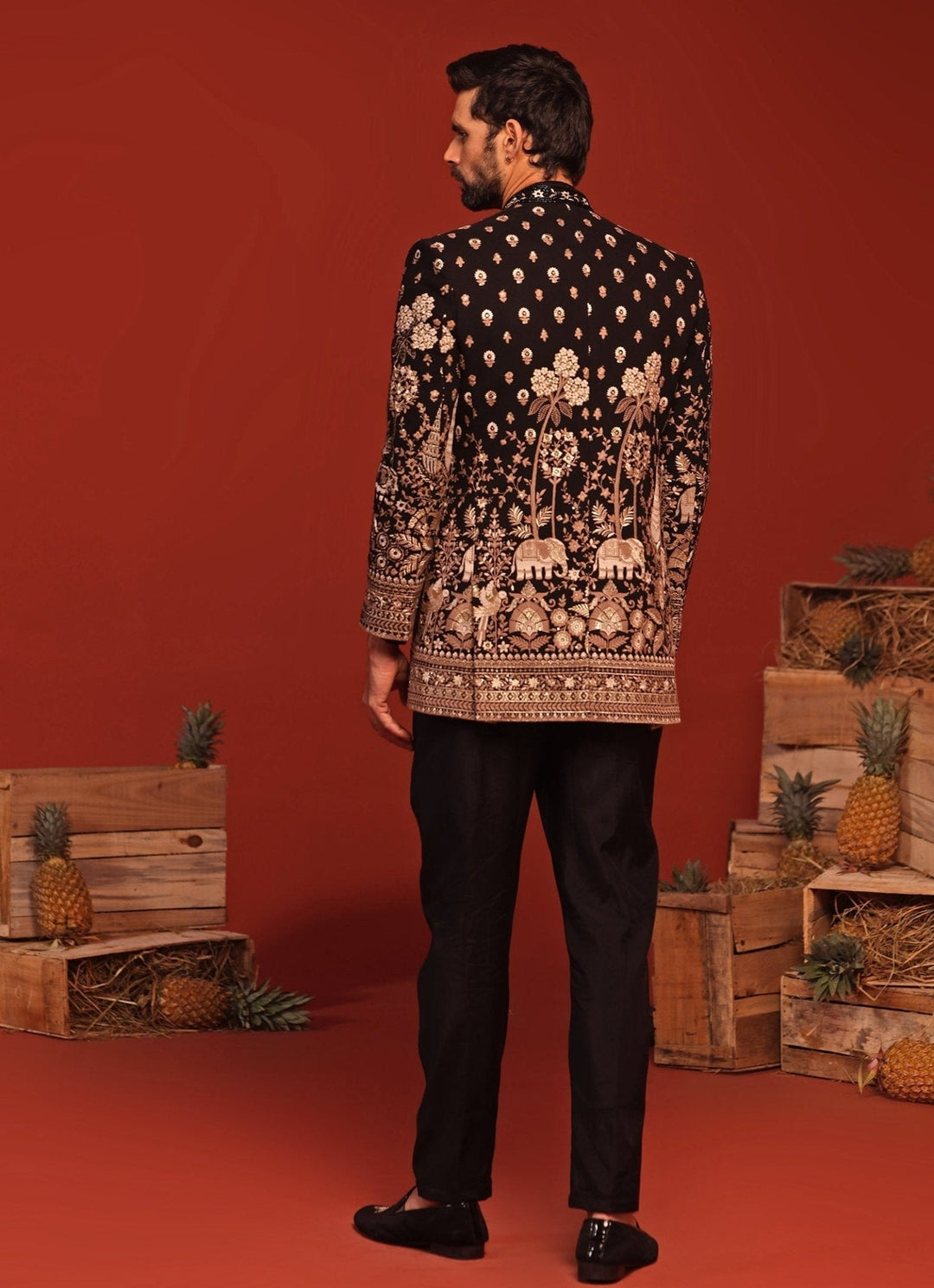 Black Floral Hand - Embroidered Jodhpuri Suit Set Kalpraag - Fabilicious Fashion