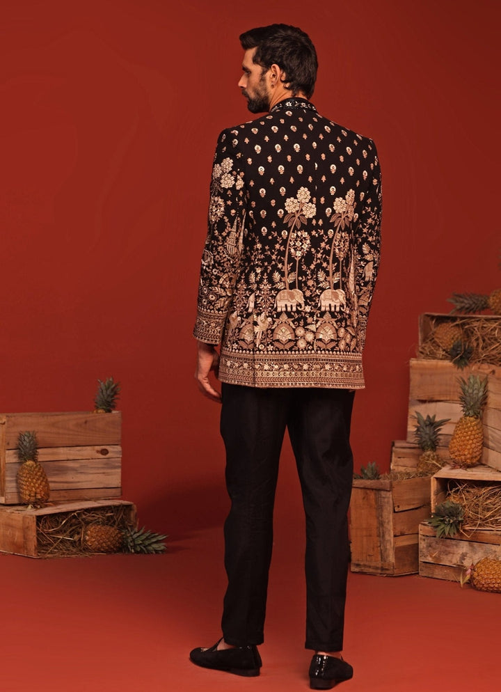 Black Floral Hand - Embroidered Jodhpuri Suit Set Kalpraag - Fabilicious Fashion