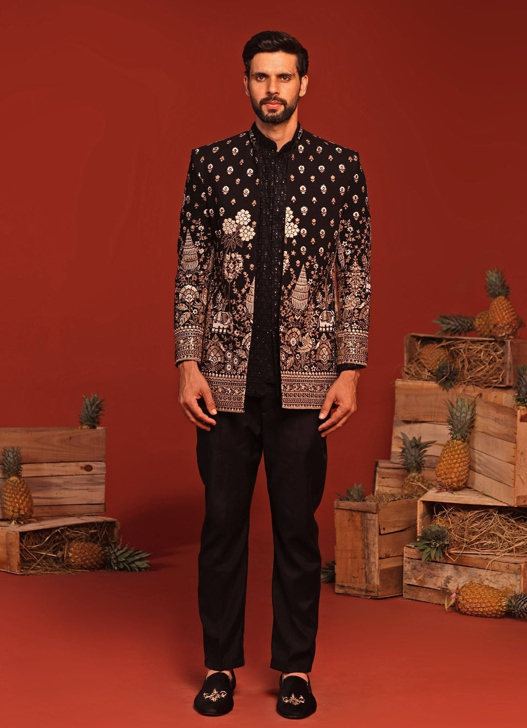 Black Floral Hand - Embroidered Jodhpuri Suit Set Kalpraag - Fabilicious Fashion