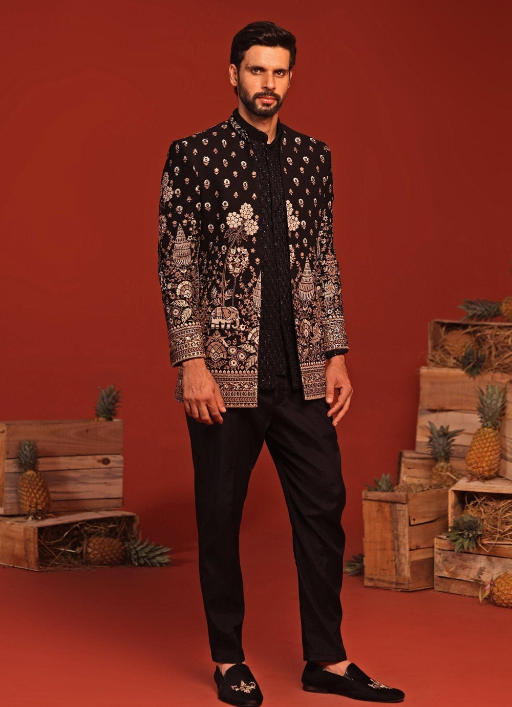 Black Floral Hand - Embroidered Jodhpuri Suit Set Kalpraag - Fabilicious Fashion