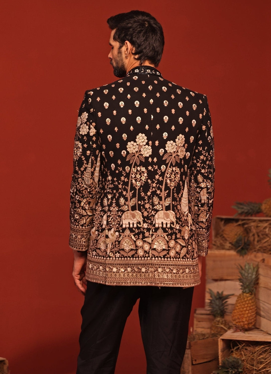 Black Floral Hand - Embroidered Jodhpuri Suit Set Kalpraag - Fabilicious Fashion