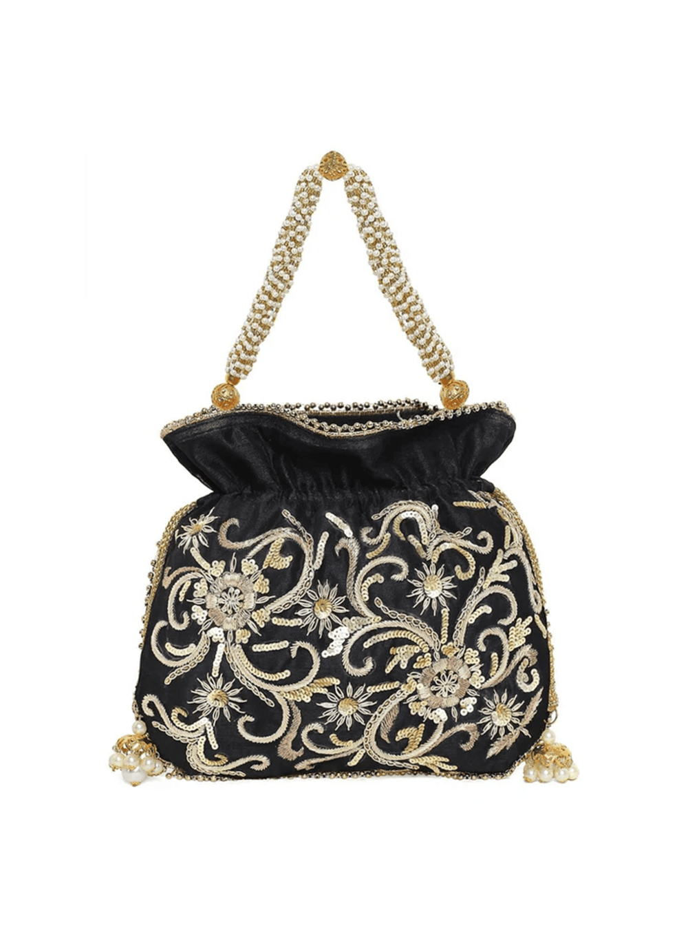 Black Floral Potli The Purple Sack - Fabilicious Fashion