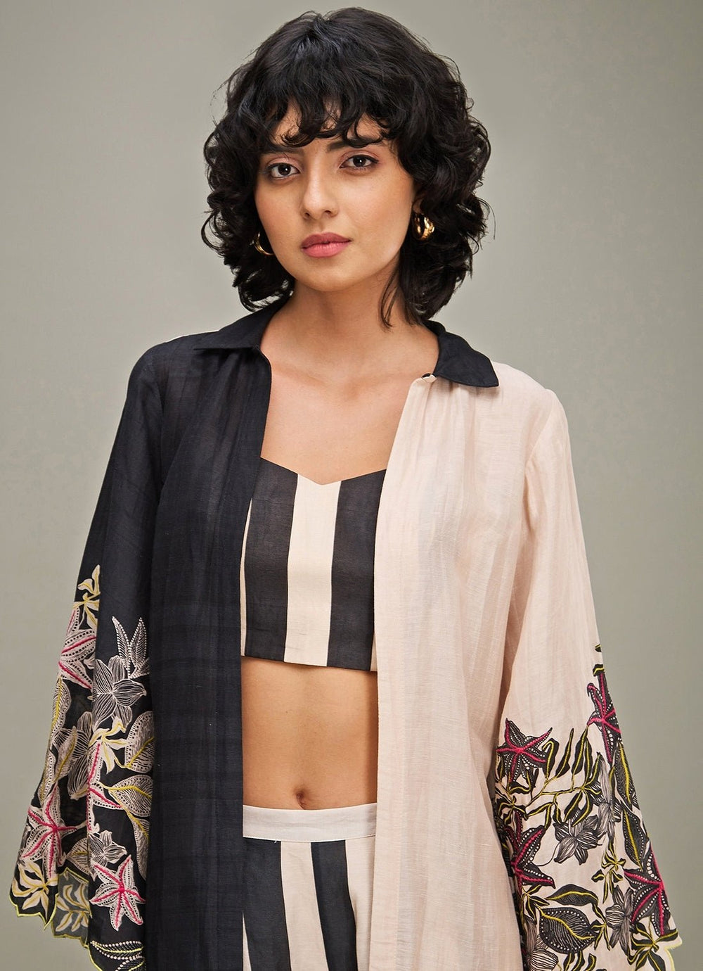 Black Floral Printed And Embroidered Pant Set With Jacket Soup By Sougat Paul - Fabilicious Fashion