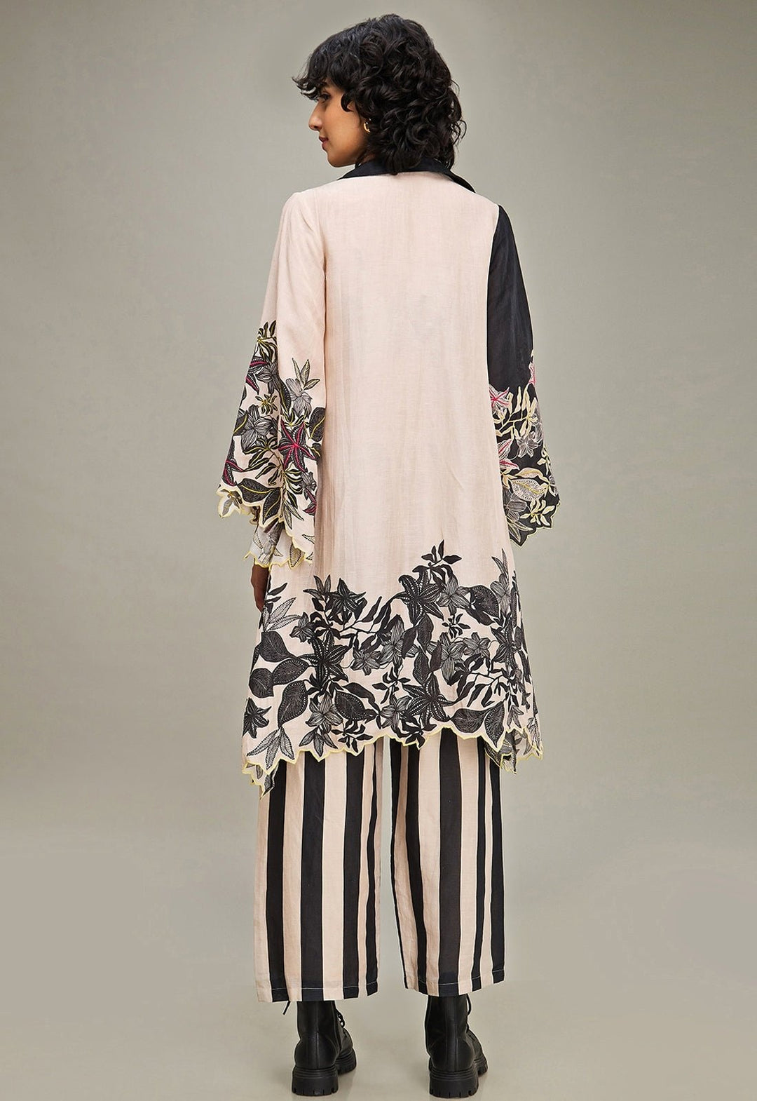 Black Floral Printed And Embroidered Pant Set With Jacket Soup By Sougat Paul - Fabilicious Fashion